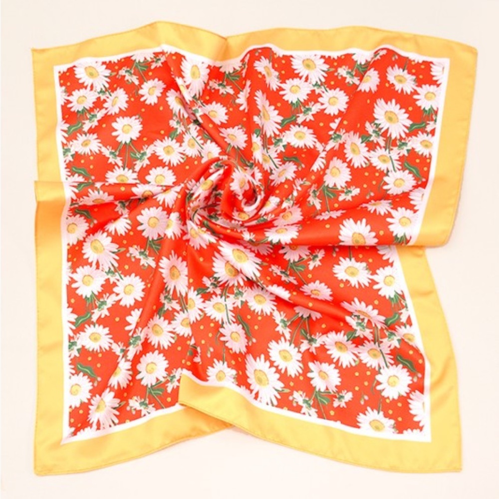 Vintage Style Red Daisy Silky Feeling Bandana Scarf
